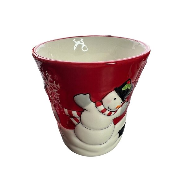 2 St. Nicholas Square Tree Lot Coffee Mug Cups Snowman Christmas 3D With Lids - Picture 8 of 9